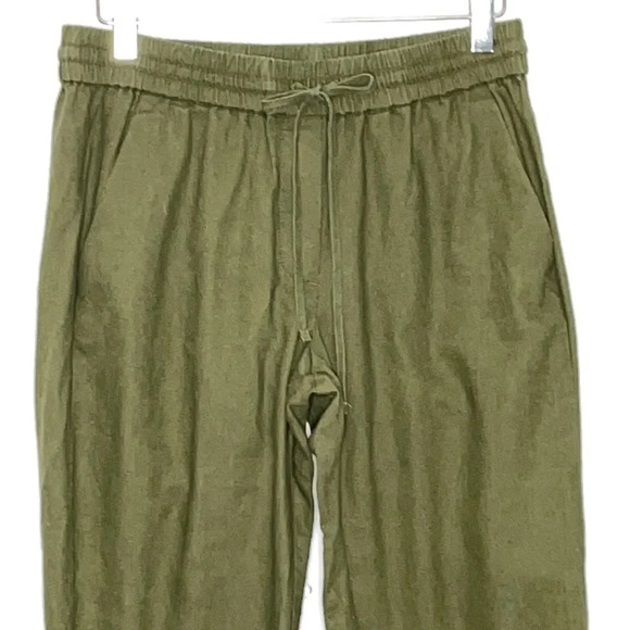 J. Crew Factory Linen Blend Cuffed Drawstring Pull On Pants in Army Green - 6P - Picture 4 of 7